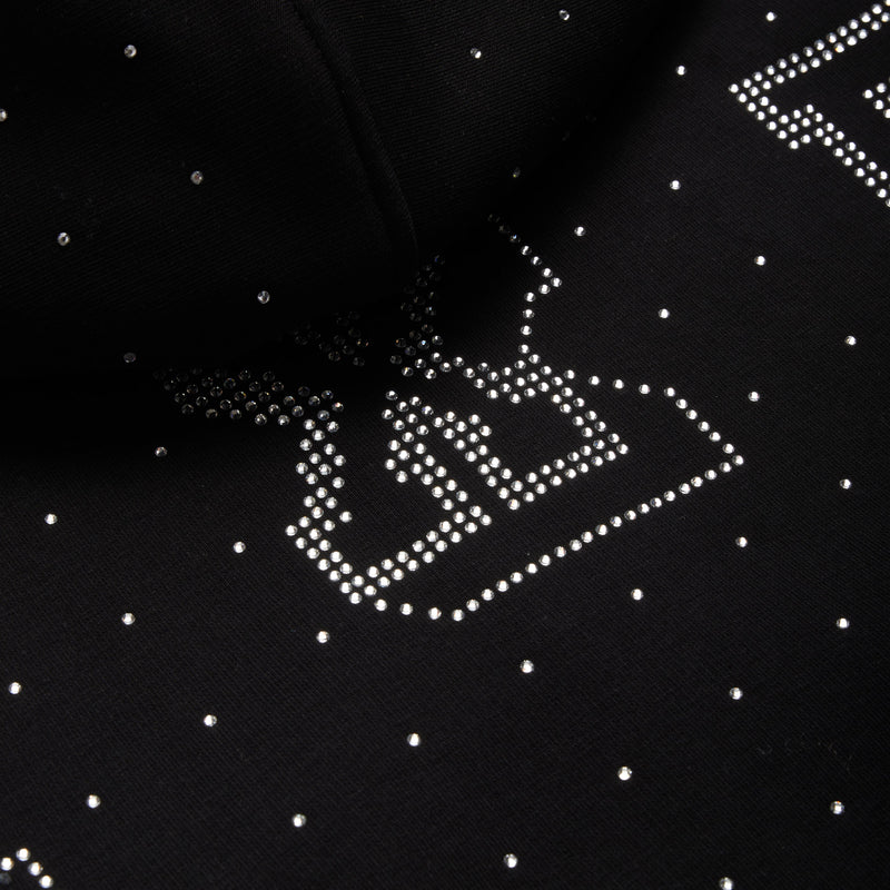RHINESTONE LETTER ZIP HOODIE BLACK