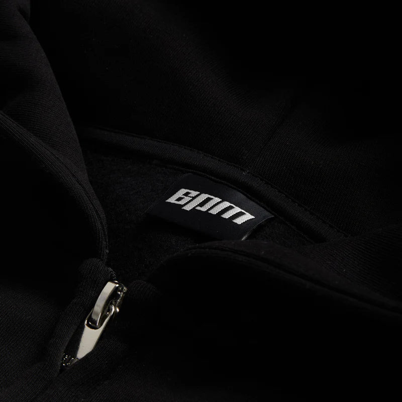 RHINESTONE LETTER ZIP HOODIE BLACK
