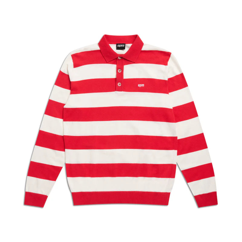 LS STRIPED POLO RED