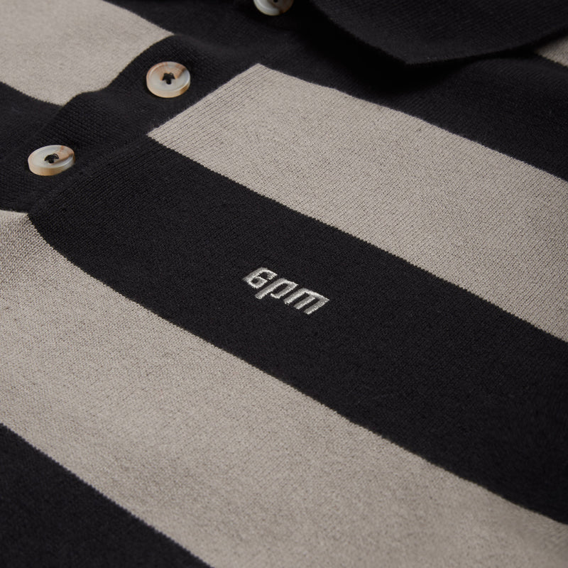 LS STRIPED POLO BLACK