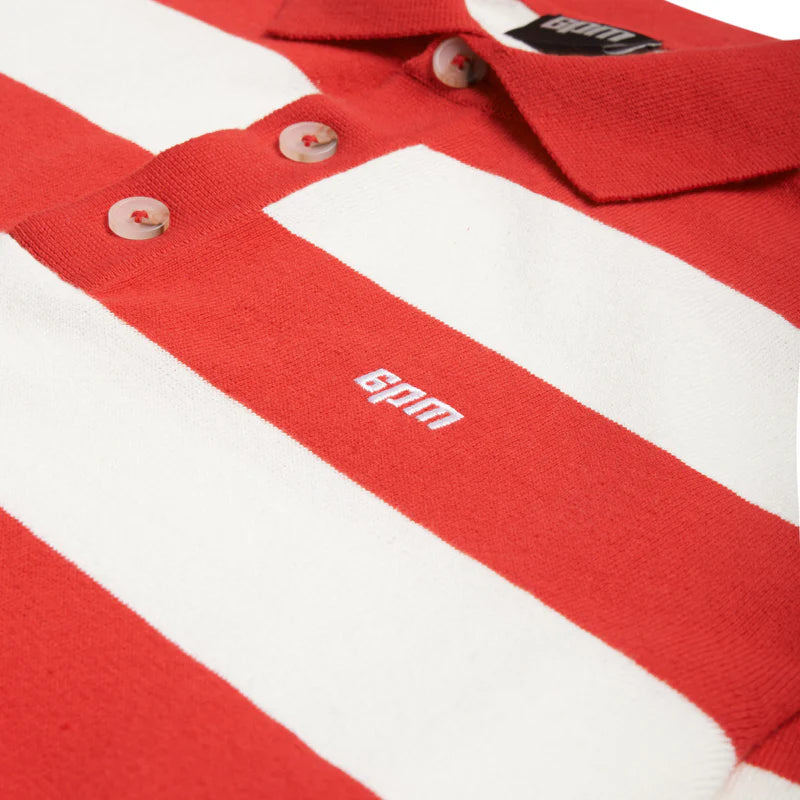 LS STRIPED POLO RED