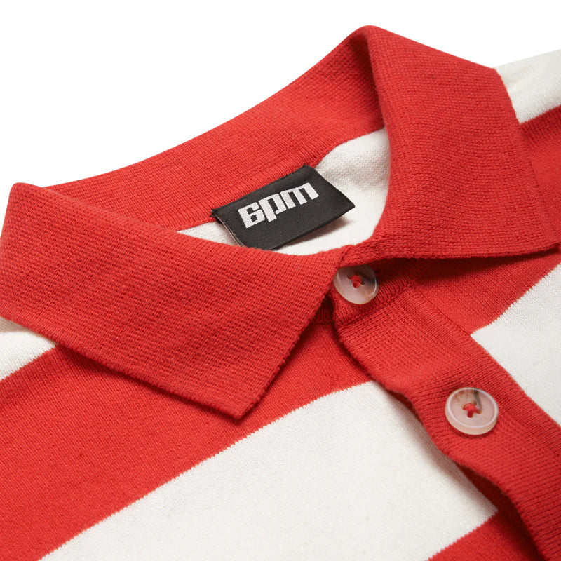 LS STRIPED POLO RED
