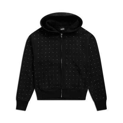 RHINESTONE LETTER ZIP HOODIE BLACK