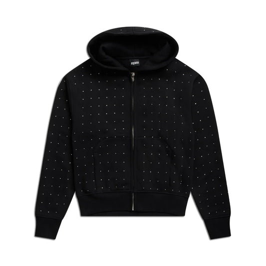 RHINESTONE LETTER ZIP HOODIE BLACK