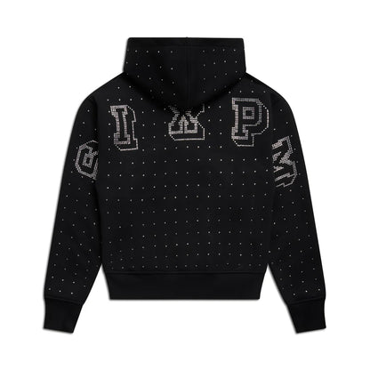 RHINESTONE LETTER ZIP HOODIE BLACK