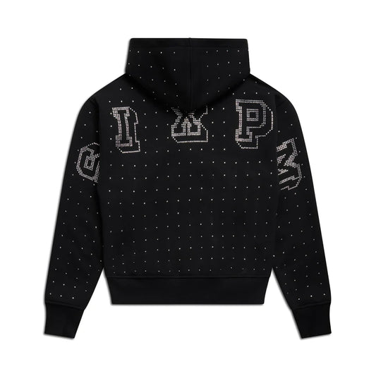 RHINESTONE LETTER ZIP HOODIE BLACK