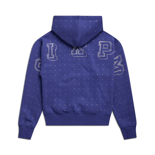 RHINESTONE LETTER ZIP HOODIE BLUE