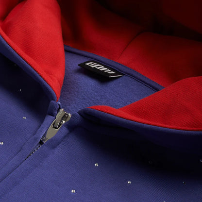 RHINESTONE LETTER ZIP HOODIE BLUE