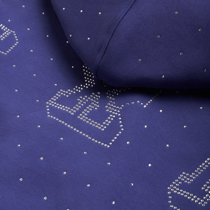 RHINESTONE LETTER ZIP HOODIE BLUE