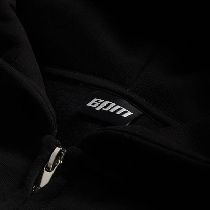RHINESTONE LETTER ZIP HOODIE BLACK