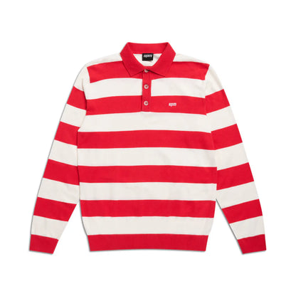 LS STRIPED POLO RED