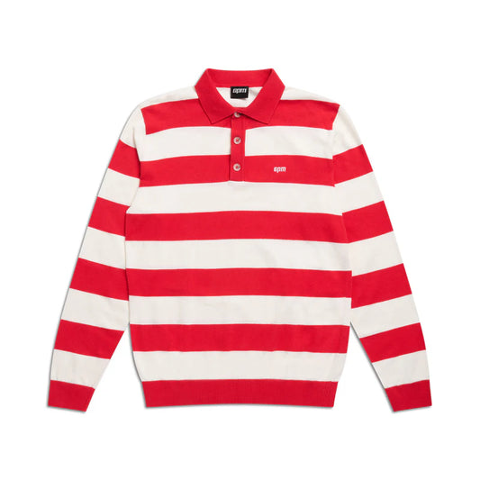LS STRIPED POLO RED