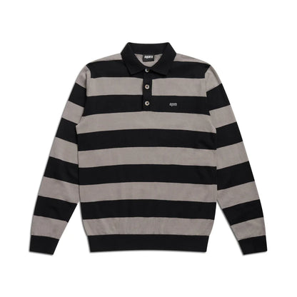 LS STRIPED POLO BLACK
