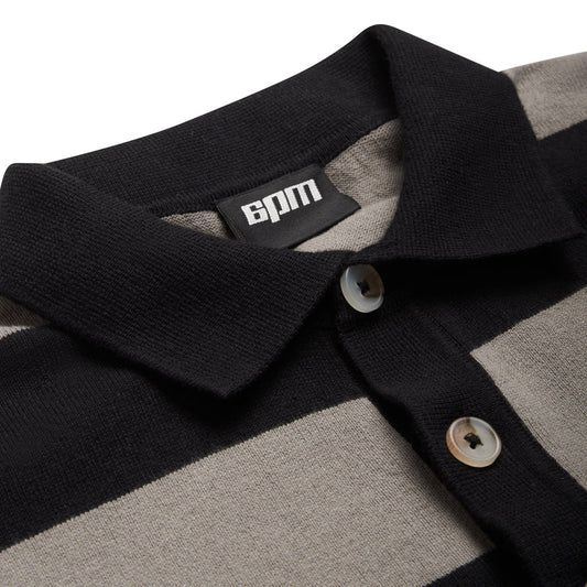 LS STRIPED POLO BLACK