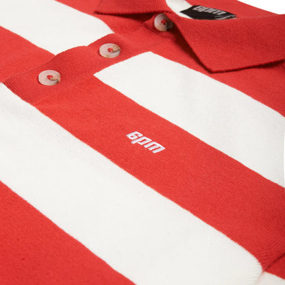 LS STRIPED POLO RED
