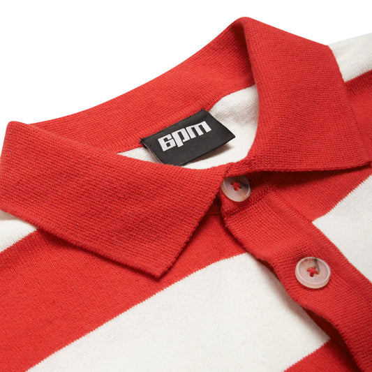 LS STRIPED POLO RED
